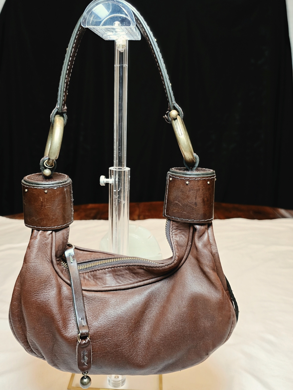 Vintage Chloé Bracelet Hobo Bag Brown Leather Brass Hardware Y2K Italy